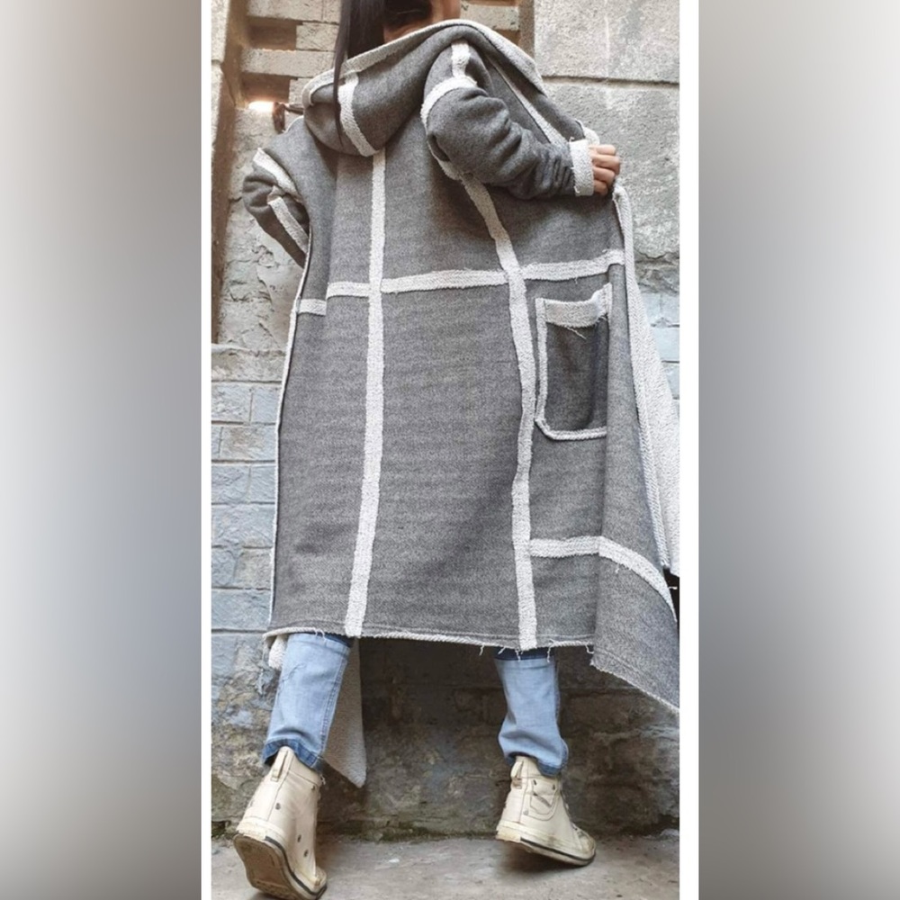 Hooded asymmetrical cardigan/vest